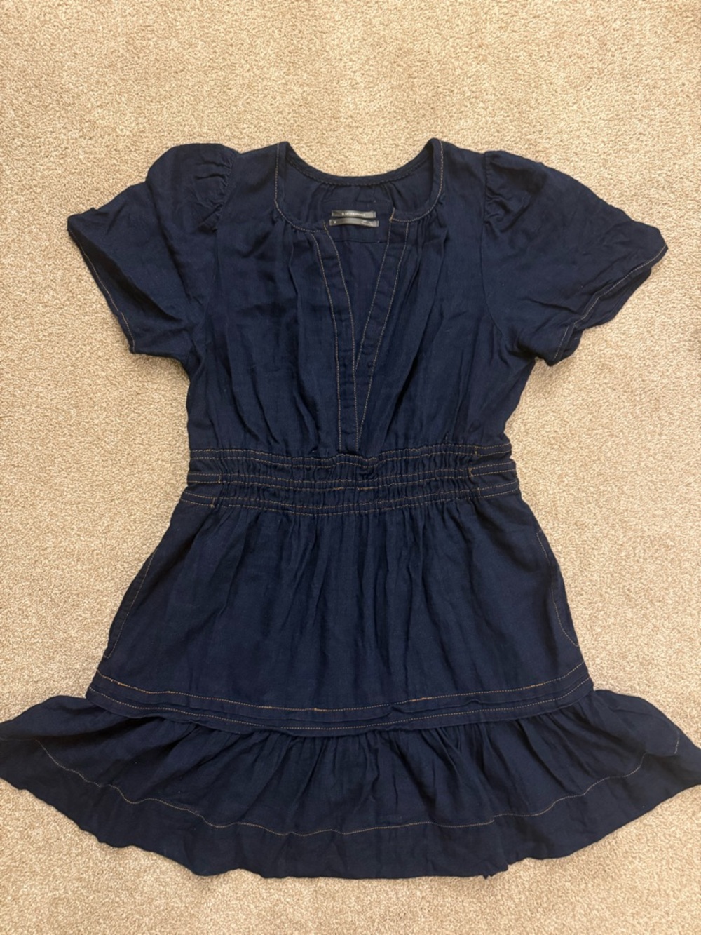 By Anthropologie - Denim Navy Sleeve Tiered Mini Dress